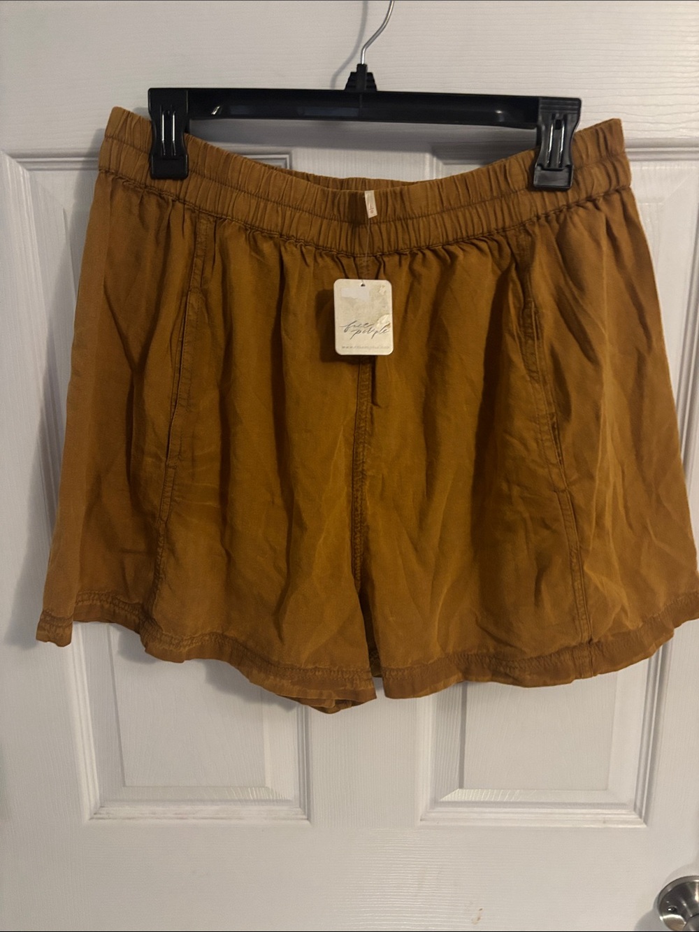 Free People High-Waist Elastic Shorts in Mustard